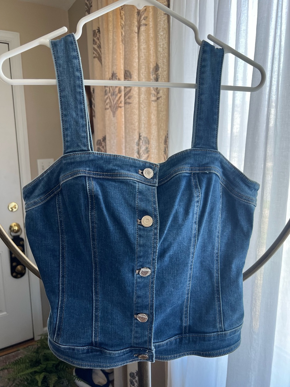 White House Black Market Denim Button-Front Tank with Adjustable Straps